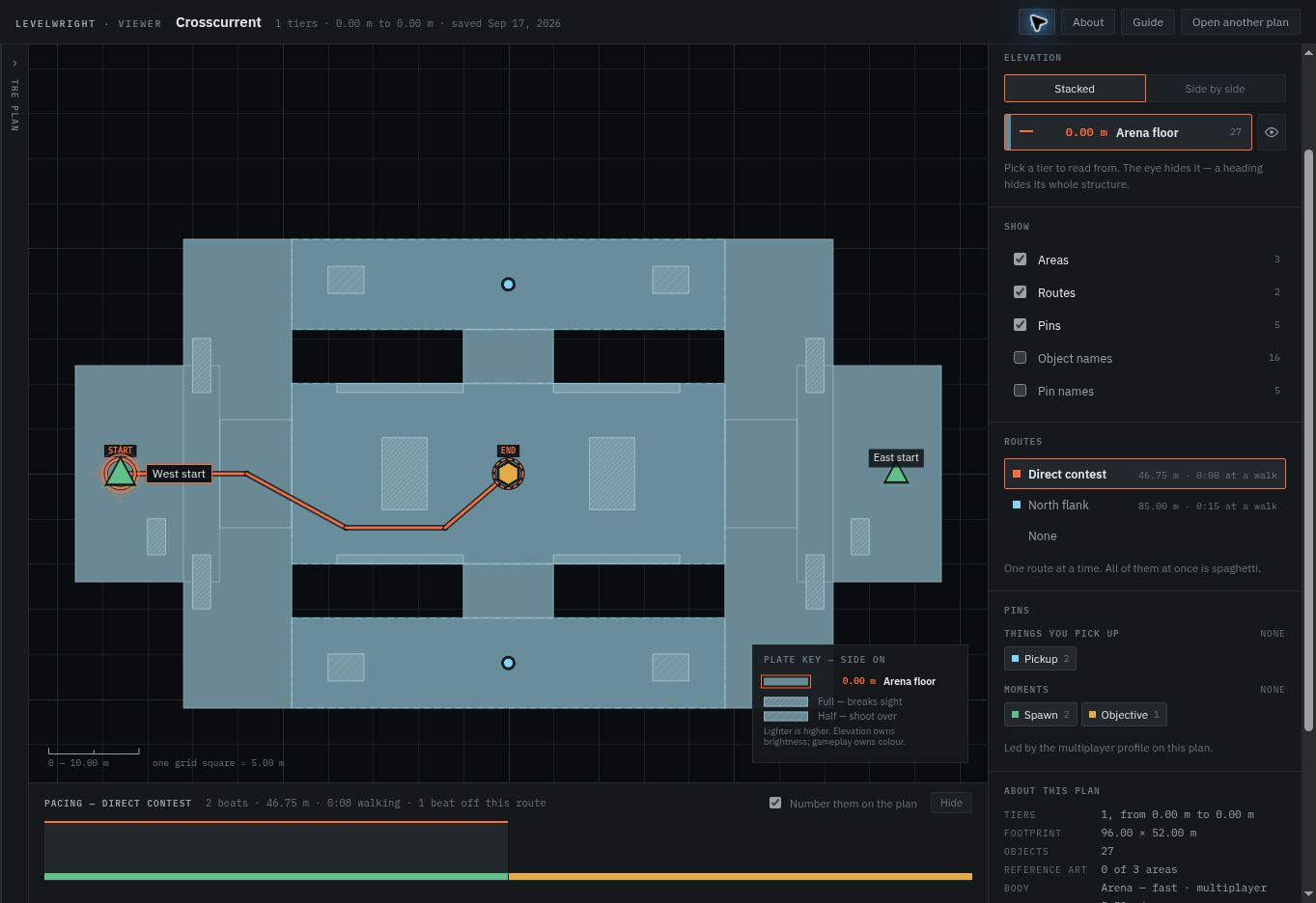Explore Crosscurrent, an original arena with three lanes and a central objective.